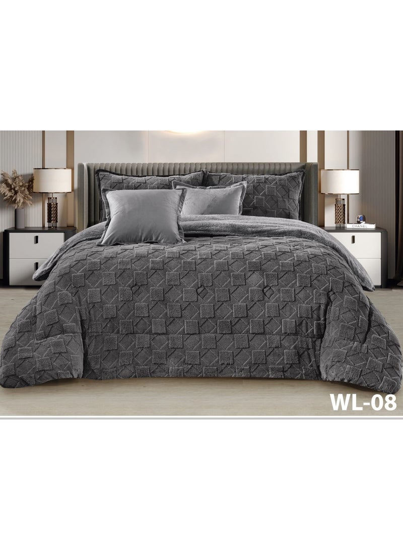 Moon 6-piece winter double bed sheet set, soft velvet middle filling with plain fur, double-sided, velvet material, quilt size 250*230