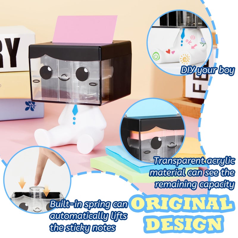 Dormercy Pop-up Notes Dispenser for Desk, Idea Boy Sticky Note Holder for Office School, Cute Office Supplies, 3x3 in, Magnetic Design, White, 1 Pack - Image 2