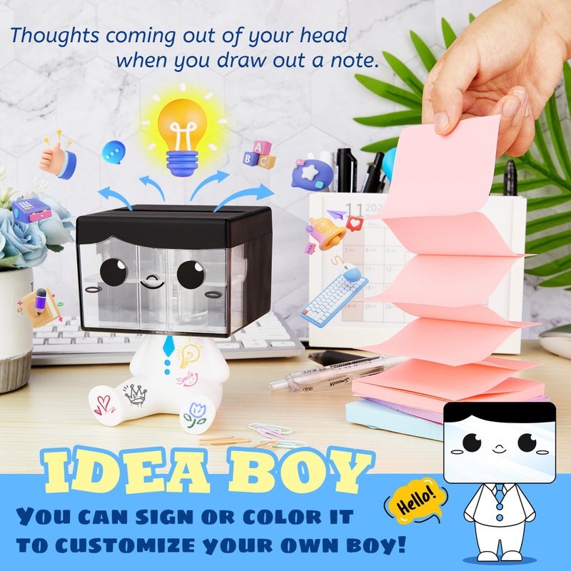 Dormercy Pop-up Notes Dispenser for Desk, Idea Boy Sticky Note Holder for Office School, Cute Office Supplies, 3x3 in, Magnetic Design, White, 1 Pack - Image 4