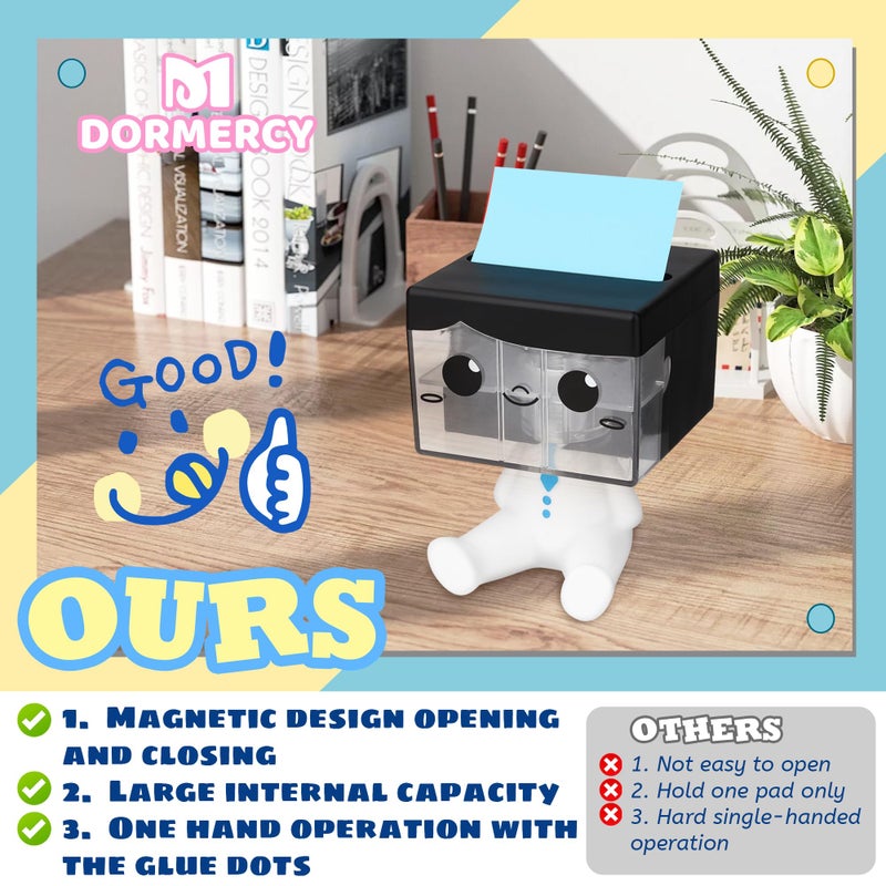 Dormercy Pop-up Notes Dispenser for Desk, Idea Boy Sticky Note Holder for Office School, Cute Office Supplies, 3x3 in, Magnetic Design, White, 1 Pack - Image 3