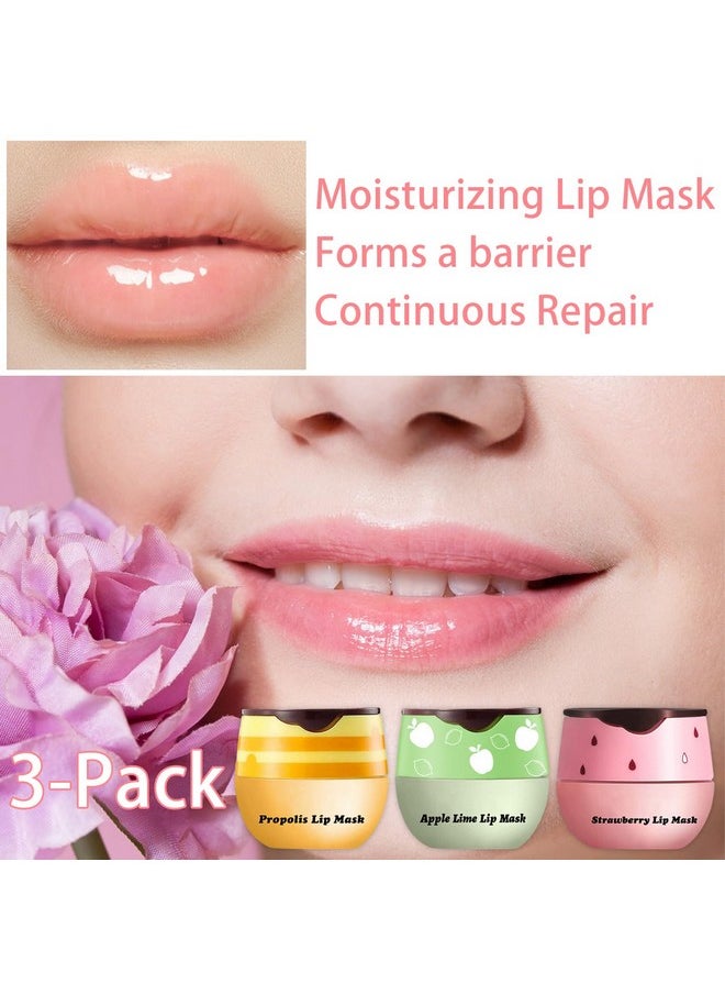 LemonSac - 3 Pcs Bee Lip Balm Honey Pot Honey & Strawberry & Apple Lime Lip Mask Overnight Propolis Moisturizing Lip Balm Hydrating Prevention Dry And Crack Lip Scrubs Exfoliator Lip Wrinkle Care (Set A) - Image 1