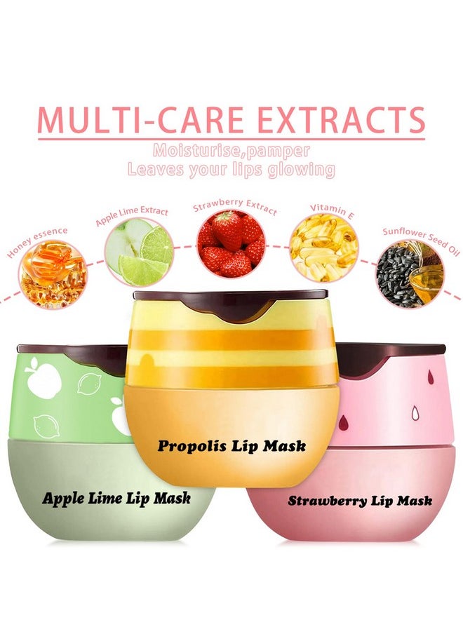 LemonSac - 3 Pcs Bee Lip Balm Honey Pot Honey & Strawberry & Apple Lime Lip Mask Overnight Propolis Moisturizing Lip Balm Hydrating Prevention Dry And Crack Lip Scrubs Exfoliator Lip Wrinkle Care (Set A) - Image 1