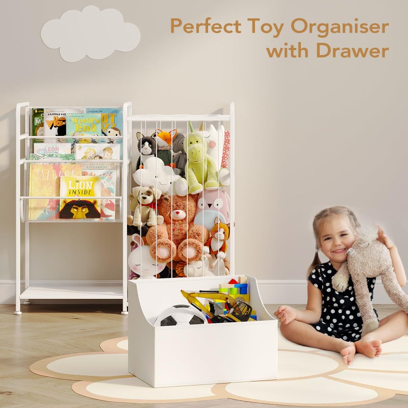 BBLIKE Kids Bookshelf and Stuffed Animal Storage - Multi-Function Nursery Book Shelves with Leather Toy Box and PVC Book Display, Toy Organizer for Playroom, Bedroom, Nursery, White - Image 4
