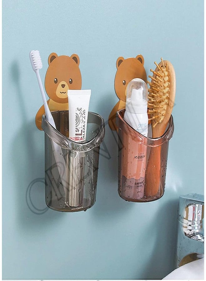 TEZURTH Pack of 1 Toothbrush Holder Plastic Stand for Toothpaste, Comb, Brush, Cream,Razor Holder Lotion Kids Bathroom Cup Drain Waterproof Sturdy Self Adhesive,Teddy Bear - BZ9175 - Image 3