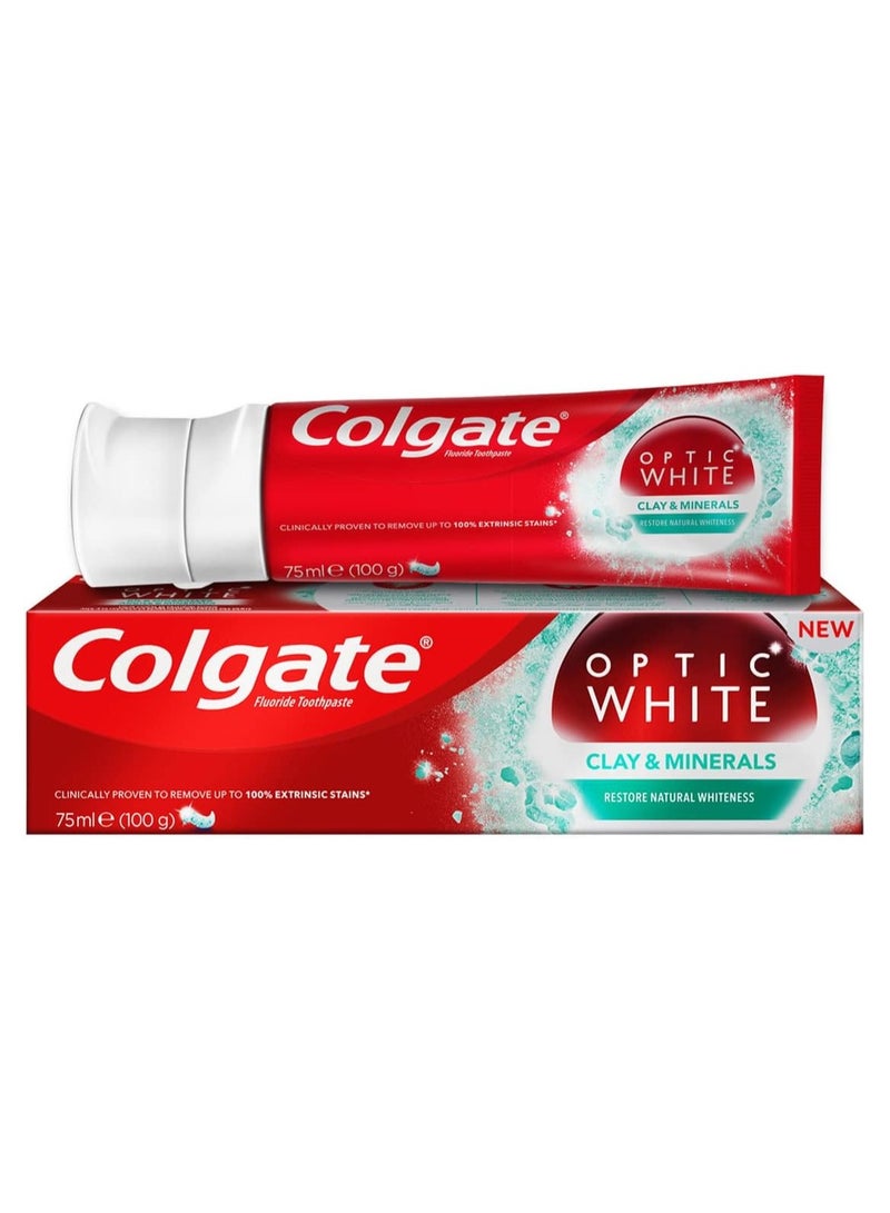 كولجيت معجون الاسنان اوبتيك وايت كلاي اند منيرالز يزيل البقع ويعيد لاسنانك بياضها الطبيعي بالنعناع 75 مل - Image 1
