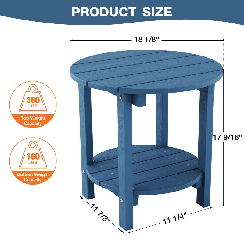 YEFU Adirondack Side Table, 18" Double Outdoor Side Table Set of 2, Poly Lumber end Table, Weather Resistant for Indoor, Patio, Pool, Porch, Backyard-Navy Blue - Image 2