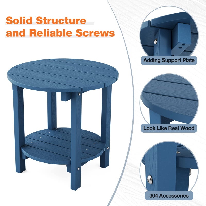 YEFU Adirondack Side Table, 18" Double Outdoor Side Table Set of 2, Poly Lumber end Table, Weather Resistant for Indoor, Patio, Pool, Porch, Backyard-Navy Blue - Image 3