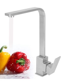 XiuWoo Kitchen Tap, Kitchen Sink Taps Mixer with Flexible Hoses and UK Standard Fittings, 360° Swivel Chroming Kitchen Taps, 304 Stainless Steel Brushed Faucet Basin Sink Tap  - Image 4