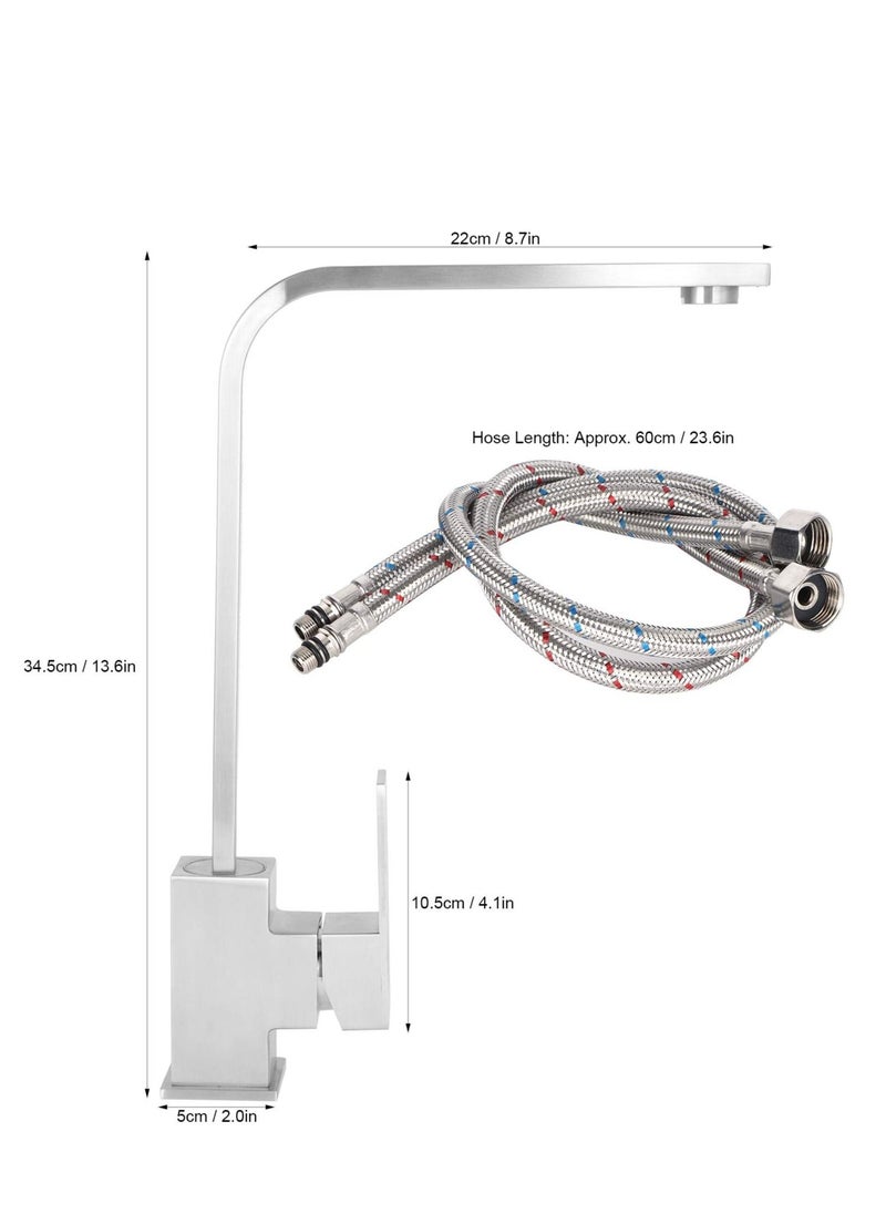 Kitchen Tap, Kitchen Sink Taps Mixer with Flexible Hoses and UK Standard Fittings, 360° Swivel Chroming Kitchen Taps, 304 Stainless Steel Brushed Faucet Basin Sink Tap