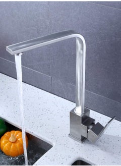 XiuWoo Kitchen Tap, Kitchen Sink Taps Mixer with Flexible Hoses and UK Standard Fittings, 360° Swivel Chroming Kitchen Taps, 304 Stainless Steel Brushed Faucet Basin Sink Tap  - Image 3