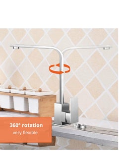 XiuWoo Kitchen Tap, Kitchen Sink Taps Mixer with Flexible Hoses and UK Standard Fittings, 360° Swivel Chroming Kitchen Taps, 304 Stainless Steel Brushed Faucet Basin Sink Tap  - Image 2