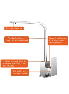 XiuWoo Kitchen Tap, Kitchen Sink Taps Mixer with Flexible Hoses and UK Standard Fittings, 360° Swivel Chroming Kitchen Taps, 304 Stainless Steel Brushed Faucet Basin Sink Tap  - Image 5