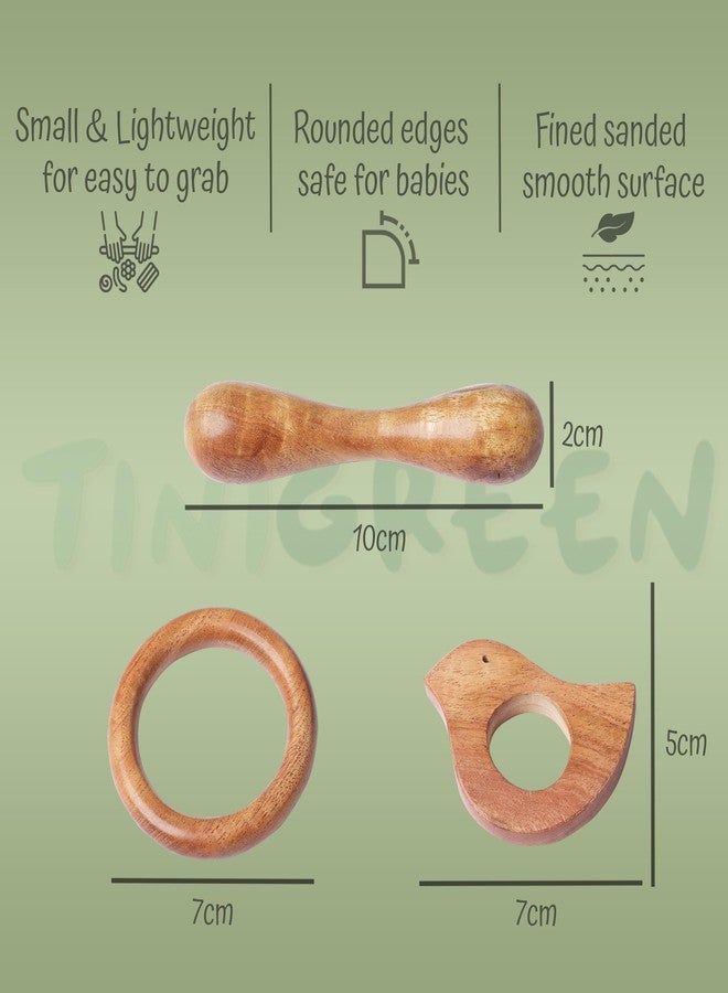 TINIGREEN Dove Ring Dumbbell Shaped Organic Neem Wood Teether Combo for Baby (Pack of 3) - Image 2