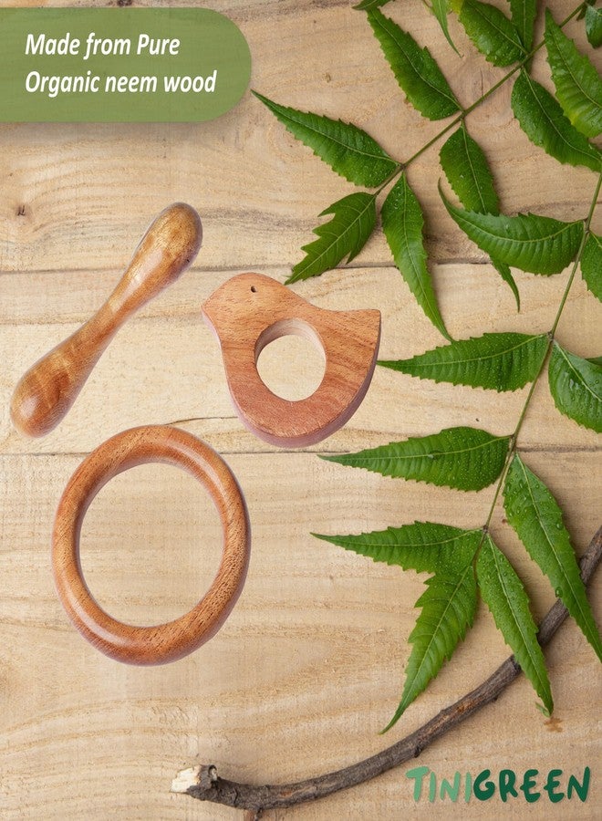TINIGREEN Dove Ring Dumbbell Shaped Organic Neem Wood Teether Combo for Baby (Pack of 3) - Image 3