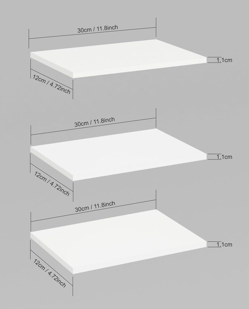 Madhuran MDF Engineered Wood Wall Mounted Shower Shelf with 3 Tier (12x30 CM,White) - Image 3