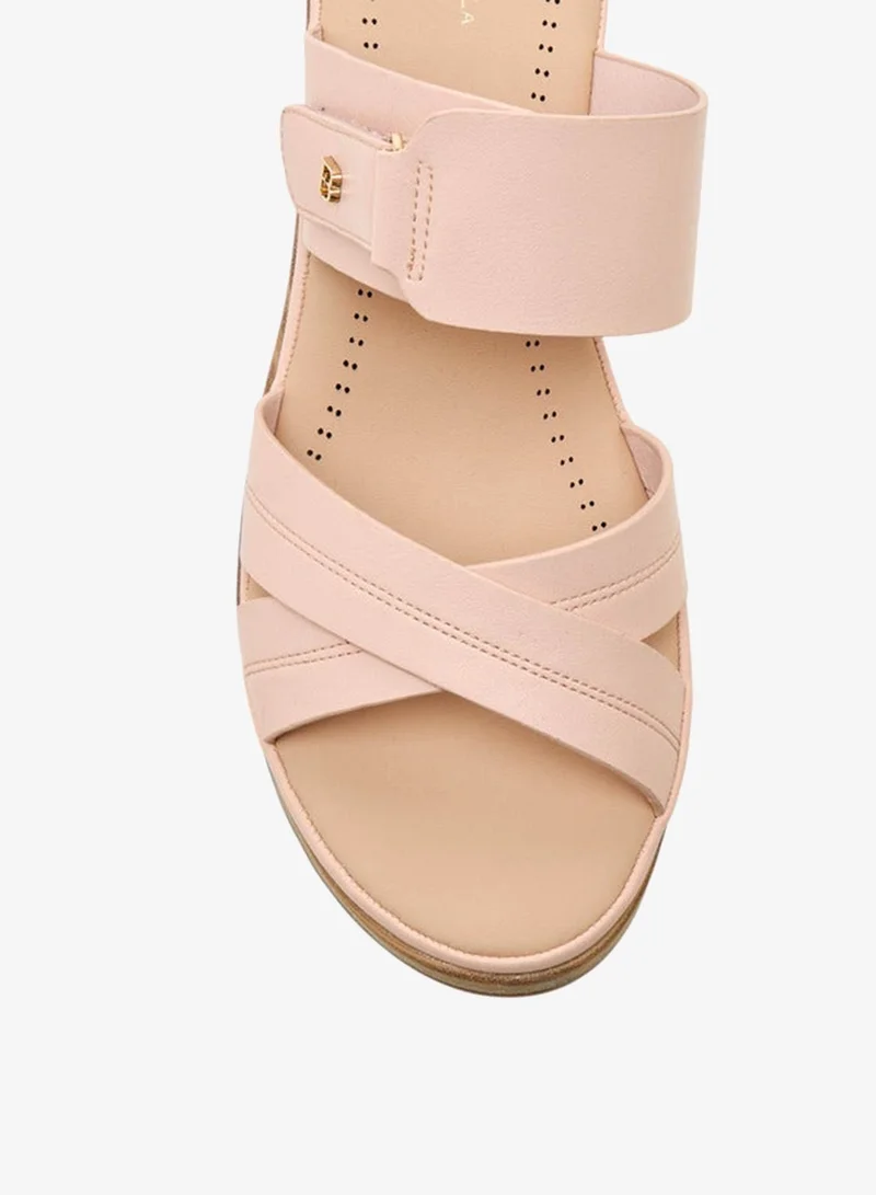 Flora Bella By Shoexpress Flora Bella Textured Cross Strap Sandals With Wedge Heels