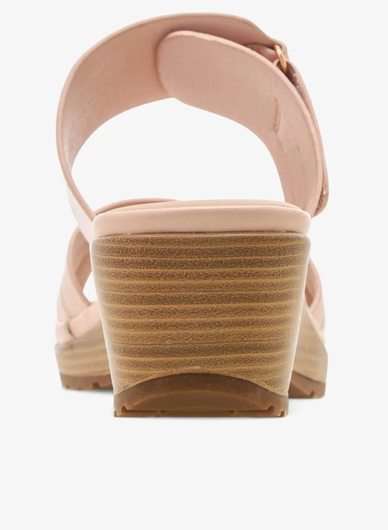 Flora Bella By Shoexpress Flora Bella Textured Cross Strap Sandals With Wedge Heels
