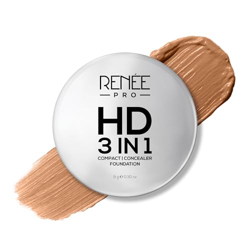 RENEE PRO HD 3 In 1 Compact Sable 9 Gm Works As Concealer Foundation Powder SPF 20 Matte Finish High Coverage Ultralight Silky Smooth Finish Enriched With Vitamin E C Aloe Vera - Image 1