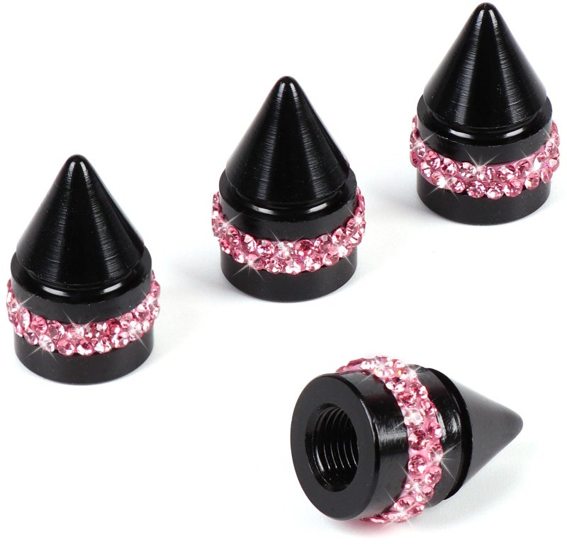 ToBeQueen Bling Pink Tire Valve Caps 4 Pack Handmade Crystal Rhinestone Valve Stem Covers Universal Dustproof Bling Car Accessories for Women for CarSUVMotorcycleBikePink - Image 3