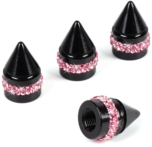 ToBeQueen Bling Pink Tire Valve Caps 4 Pack Handmade Crystal Rhinestone Valve Stem Covers Universal Dustproof Bling Car Accessories for Women for CarSUVMotorcycleBikePink - Image 1