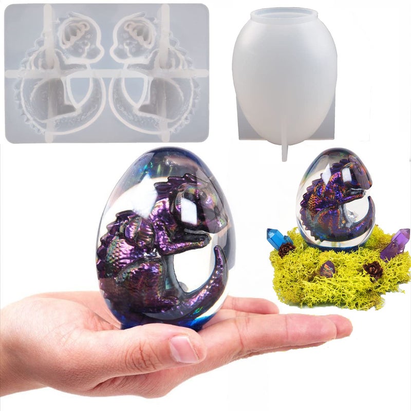 ESEDAGE 2 Pack Dinosaur Silicone Mold  Resin Candle  Easter Egg Mold  Animal  Cartoon Mold for Home Decoration