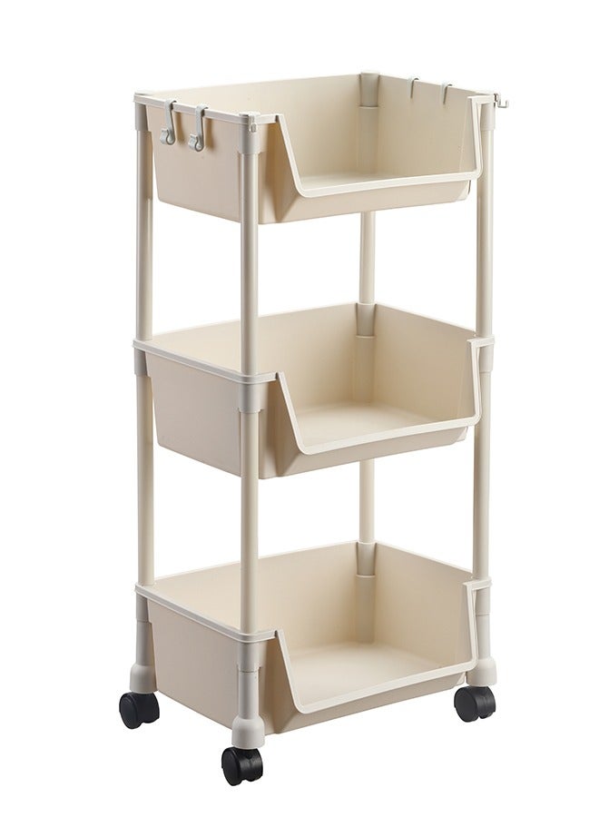 LAWAZIM Movable Bookshelf Storage - 3 Layer, White, 34.5x25x71cm - Easy to Assemble Rolling Cart with Lockable Wheels, Open-Front Bins, and Side Hooks - for Organizing Home, Office, Kitchen, Bathroom - Image 3