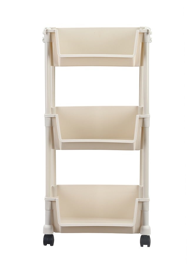 LAWAZIM Movable Bookshelf Storage - 3 Layer, White, 34.5x25x71cm - Easy to Assemble Rolling Cart with Lockable Wheels, Open-Front Bins, and Side Hooks - for Organizing Home, Office, Kitchen, Bathroom - Image 4