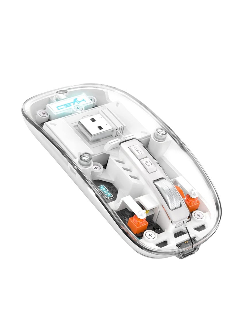Terabyte Crystal Transparent Magnetic Wireless Mouse Wireless Bluetooth Mouse, Tri-Mode (BT1+BT2+2.4G) USB C Rechargeable Computer Mouse, Full Transparent Portable Silent Mouse with USB Receiver for Laptop - Image 1