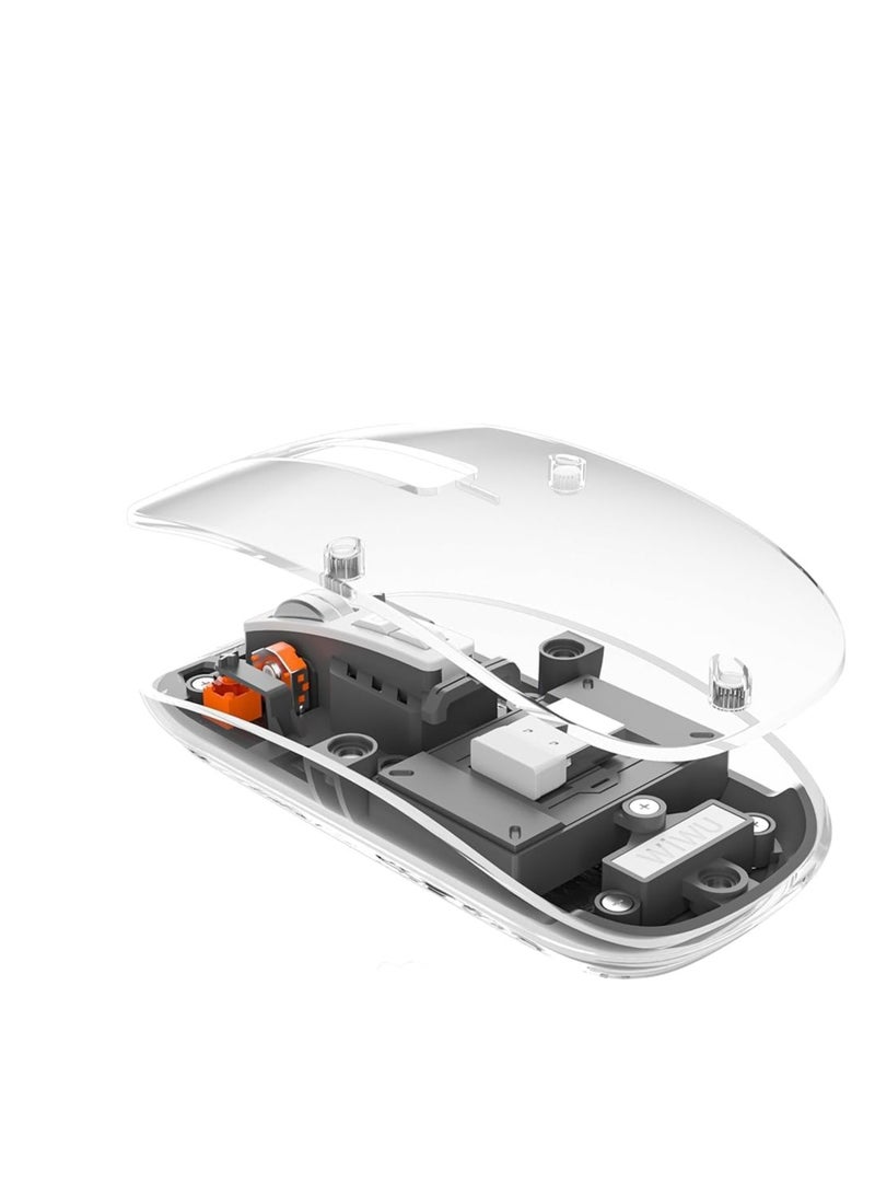 Terabyte Crystal Transparent Magnetic Wireless Mouse Wireless Bluetooth Mouse, Tri-Mode (BT1+BT2+2.4G) USB C Rechargeable Computer Mouse, Full Transparent Portable Silent Mouse with USB Receiver for Laptop - Image 2