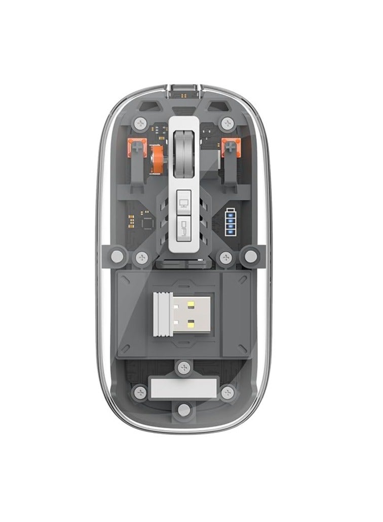 Terabyte Crystal Transparent Magnetic Wireless Mouse Wireless Bluetooth Mouse, Tri-Mode (BT1+BT2+2.4G) USB C Rechargeable Computer Mouse, Full Transparent Portable Silent Mouse with USB Receiver for Laptop - Image 3