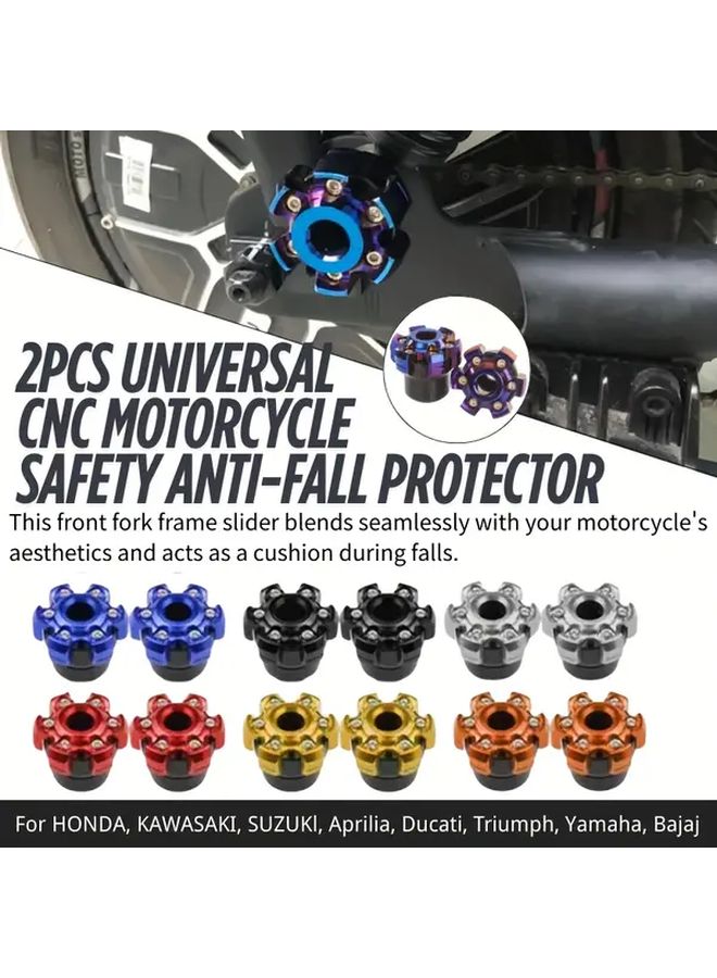 2pcs Universal Cnc Aluminum Alloy Motorcycle Anti Fall Protectors Explosion Proof Front Fork Cup Slider Anti Collision Safety Multicolored - Image 1