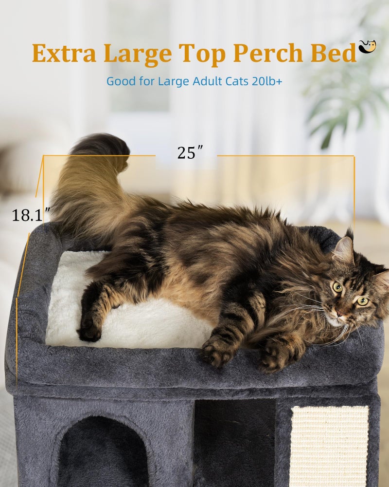 Aechonow XL Cat Tree Tower for Large Adult Cats 20 lbs+, 25in Perch Bed, Condo Cave for Indoor Medium Kittens Rabbit Ferret Pet, Sisal Scratchers, Extra Large - Image 2