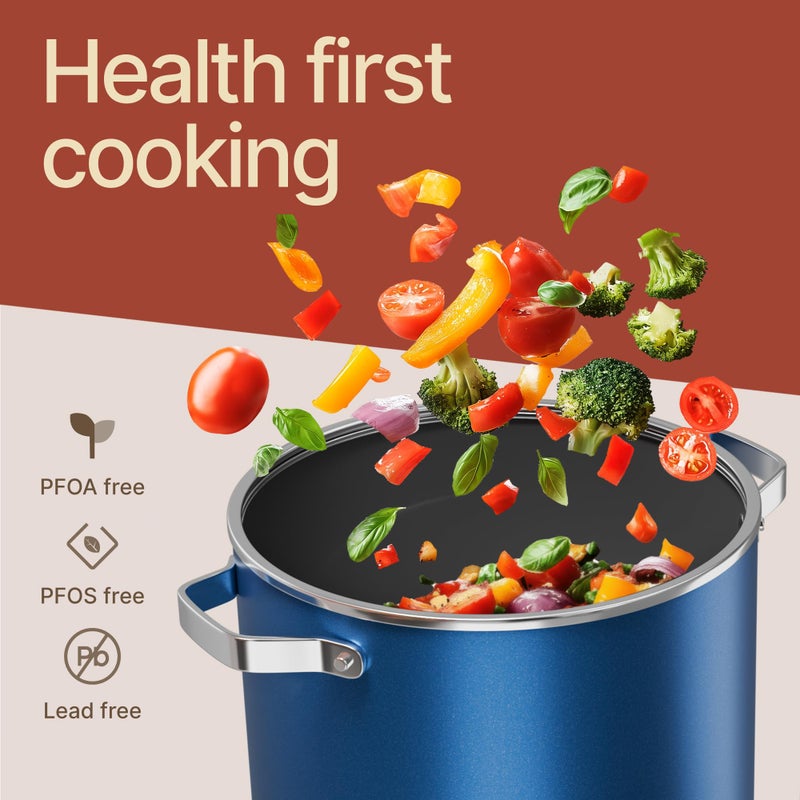 BAKKENMASTER Bakken 12.5 Quart Ceramic Coated Stock Pot with Lid, Easy Clean Nonstick Pot, Tempered Glass Lid, Riveted Stainless Steel Handles, Oven Safe Up To 500Â°F, PTFE & PFAS Free, All Stove Compatible, Blue - Image 5