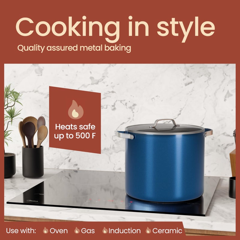 BAKKENMASTER Bakken 12.5 Quart Ceramic Coated Stock Pot with Lid, Easy Clean Nonstick Pot, Tempered Glass Lid, Riveted Stainless Steel Handles, Oven Safe Up To 500Â°F, PTFE & PFAS Free, All Stove Compatible, Blue - Image 3