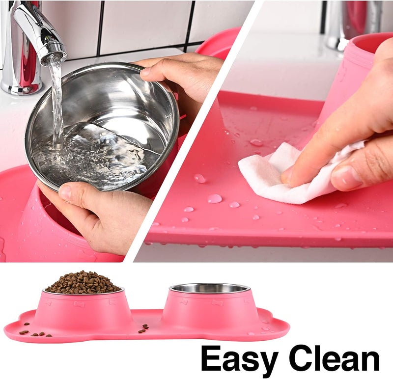 Juqiboom Dog Bowls 2 Stainless Steel Bowl for Pet Water and Food Feeder with Non Spill Skid Resistant Silicone Mat for Pets Puppy Small Medium Cats Dogs - Image 5