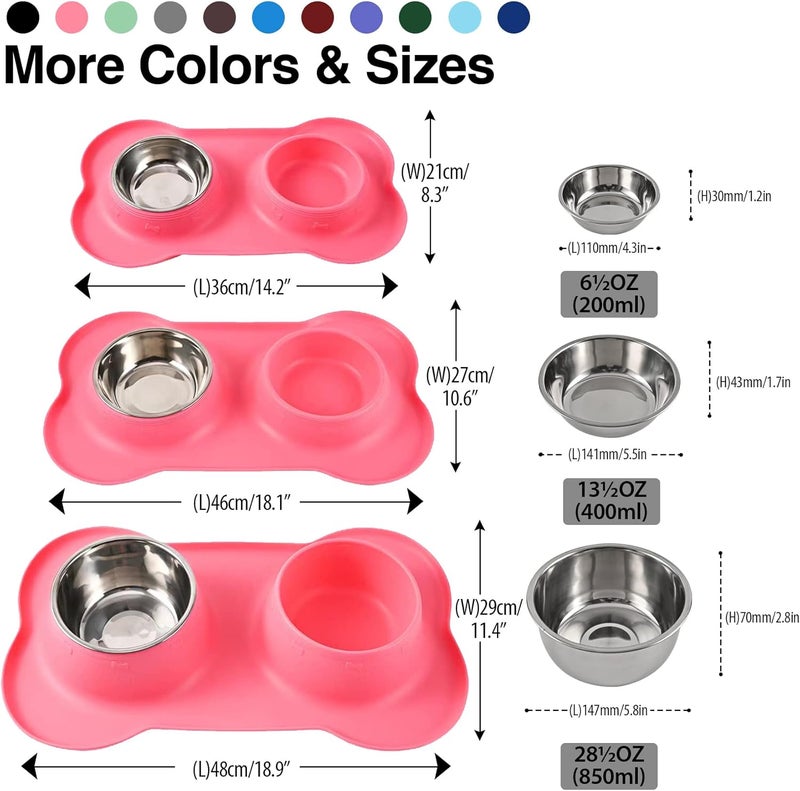 Juqiboom Dog Bowls 2 Stainless Steel Bowl for Pet Water and Food Feeder with Non Spill Skid Resistant Silicone Mat for Pets Puppy Small Medium Cats Dogs - Image 4