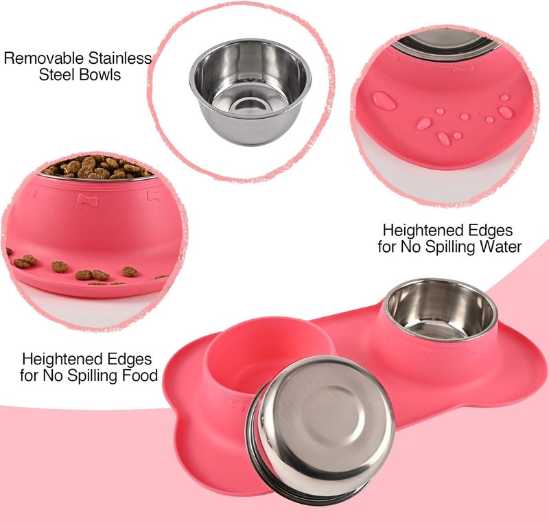 Juqiboom Dog Bowls 2 Stainless Steel Bowl for Pet Water and Food Feeder with Non Spill Skid Resistant Silicone Mat for Pets Puppy Small Medium Cats Dogs - Image 3