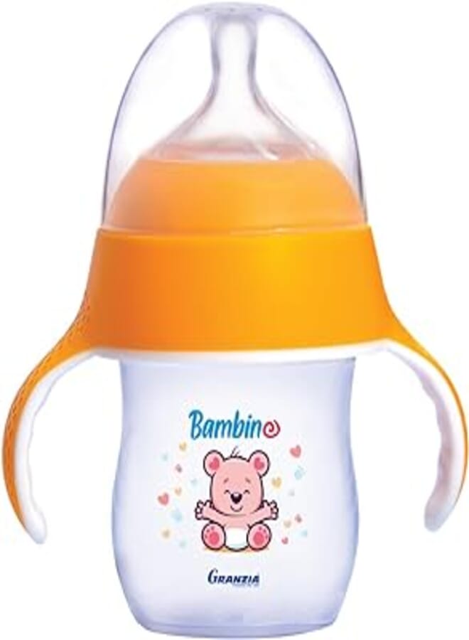Granzia Bambino Natural Baby Feeding Bottle Orange Color 150 ML With Hand