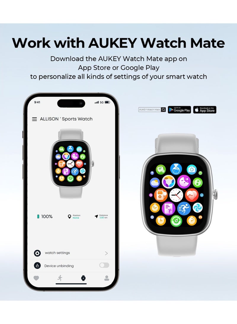 Aukey Smartwatch with Calling Function, 1.83-inch TFT display, IP68 Waterproof, 15 Days Battery Life, Fitness Tracker with Sport & Health tracking & Customise faces SW-2S - Silver - Image 4