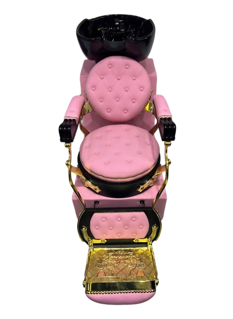 Vintage - Shampoo Backwash Chair with Adjustable Tilting Ceramic Basin, Reclining Feature, and Cushioned Neck Support for Salons and Spas. - Image 1