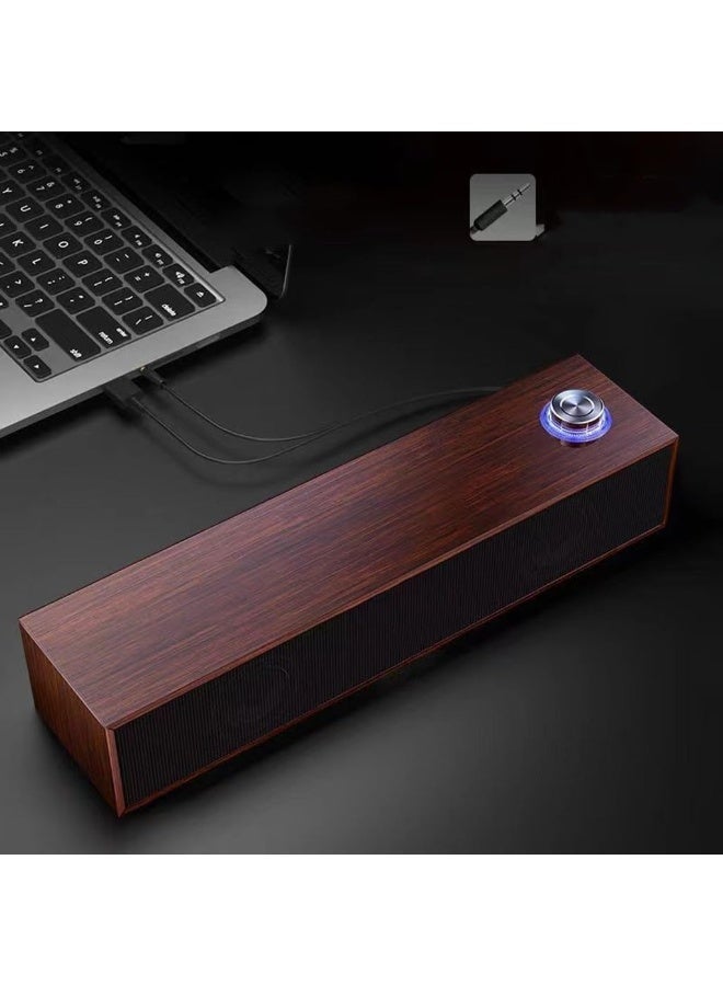 Hugifts Walnut Wood Bar Desktop Bluetooth Speaker, Dual Driver 4D Surround Sound Computer Soundbar, Wired AUX & Wireless Bluetooth USB Powered Speaker with Volume Knob - Image 4