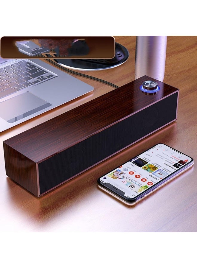 Hugifts Walnut Wood Bar Desktop Bluetooth Speaker, Dual Driver 4D Surround Sound Computer Soundbar, Wired AUX & Wireless Bluetooth USB Powered Speaker with Volume Knob - Image 5