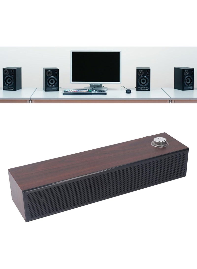 Hugifts Walnut Wood Bar Desktop Bluetooth Speaker, Dual Driver 4D Surround Sound Computer Soundbar, Wired AUX & Wireless Bluetooth USB Powered Speaker with Volume Knob - Image 2