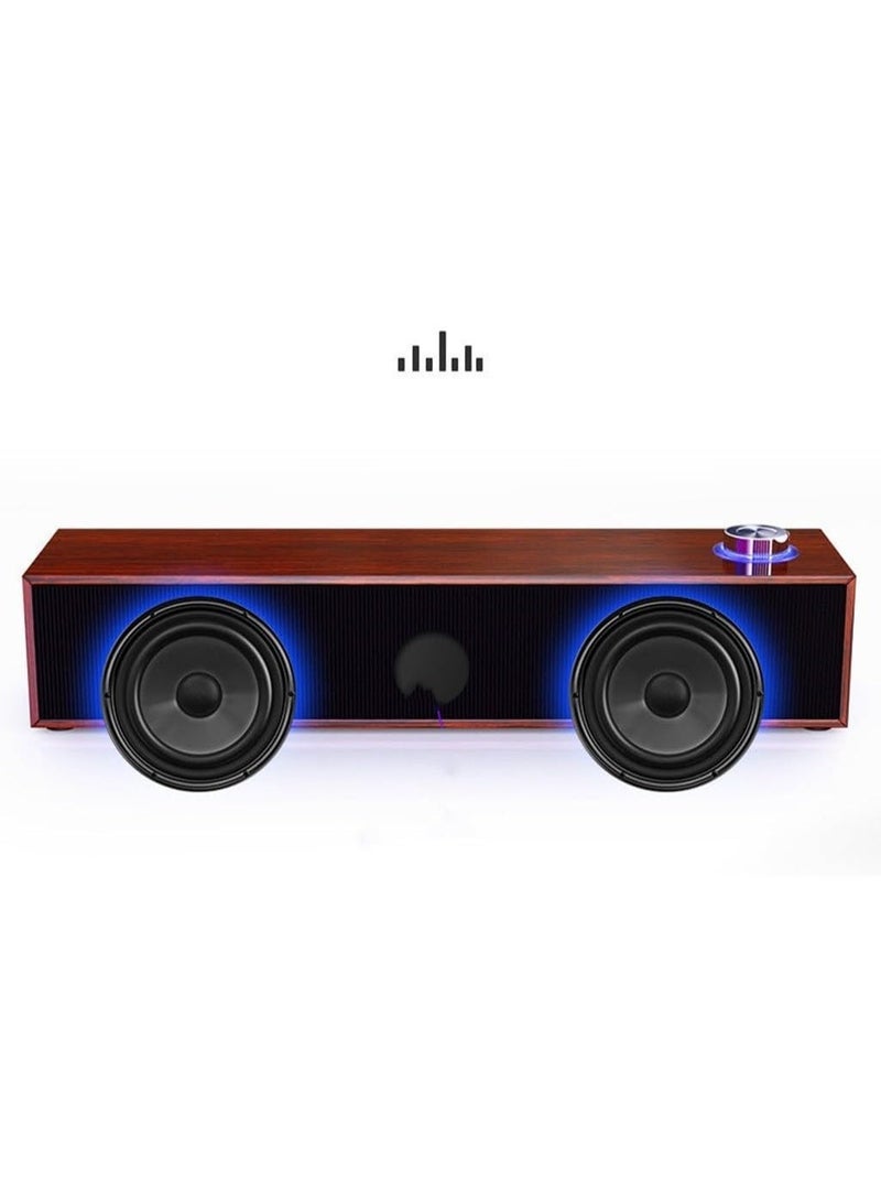 Hugifts Walnut Wood Bar Desktop Bluetooth Speaker, Dual Driver 4D Surround Sound Computer Soundbar, Wired AUX & Wireless Bluetooth USB Powered Speaker with Volume Knob - Image 3