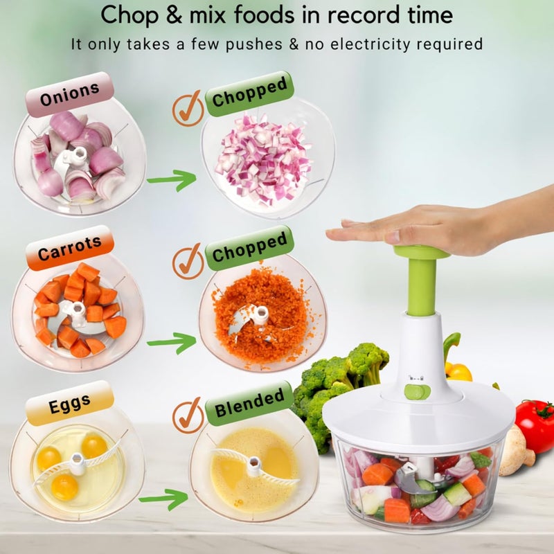 Brieftons Express Food Chopper: Large 6.8-Cup, Quick & Powerful Manual Hand Held Chopper/Mixer to Chop Fruits, Vegetables, Herbs, Onions for Salsa, Salad, Pesto, Hummus, Guacamole, Coleslaw, Puree - Image 3