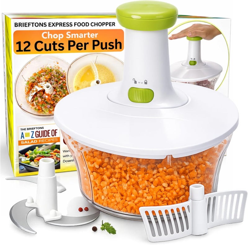Brieftons Express Food Chopper: Large 6.8-Cup, Quick & Powerful Manual Hand Held Chopper/Mixer to Chop Fruits, Vegetables, Herbs, Onions for Salsa, Salad, Pesto, Hummus, Guacamole, Coleslaw, Puree - Image 1