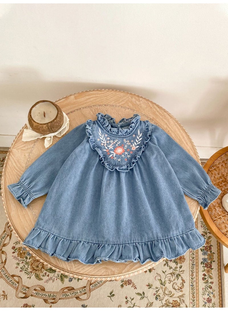 DOOKOO Autumn Embroidered Baby Girl Dresses Infant Cowboy Floral Clothing Newborn Cotton Clothes - Image 4
