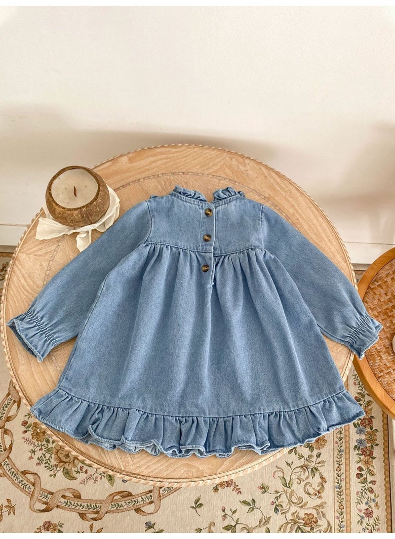 DOOKOO Autumn Embroidered Baby Girl Dresses Infant Cowboy Floral Clothing Newborn Cotton Clothes - Image 5