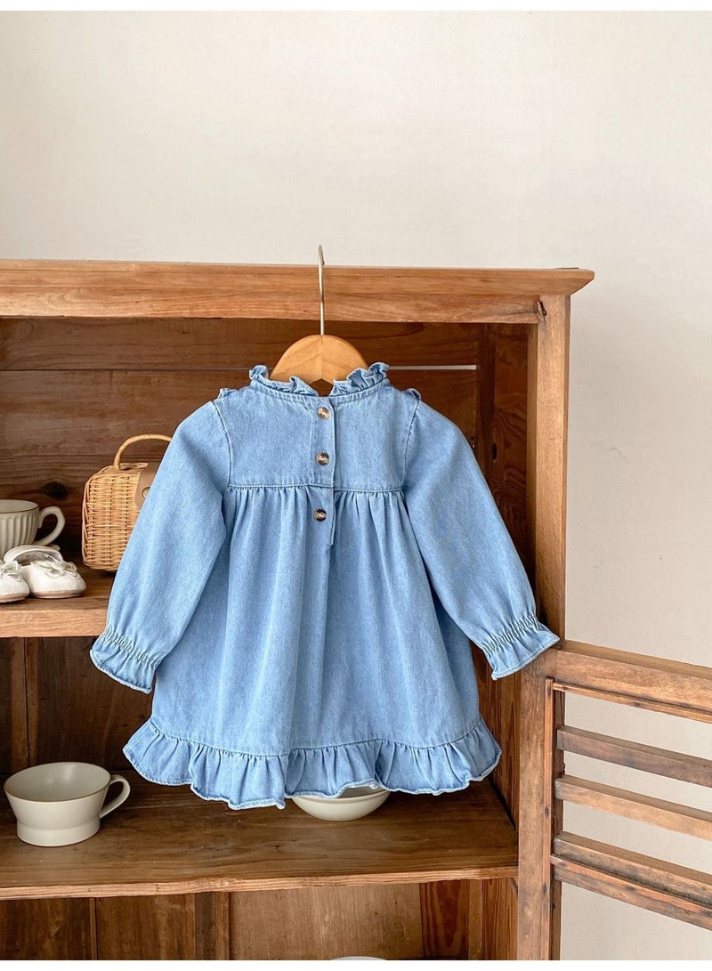 DOOKOO Autumn Embroidered Baby Girl Dresses Infant Cowboy Floral Clothing Newborn Cotton Clothes - Image 3