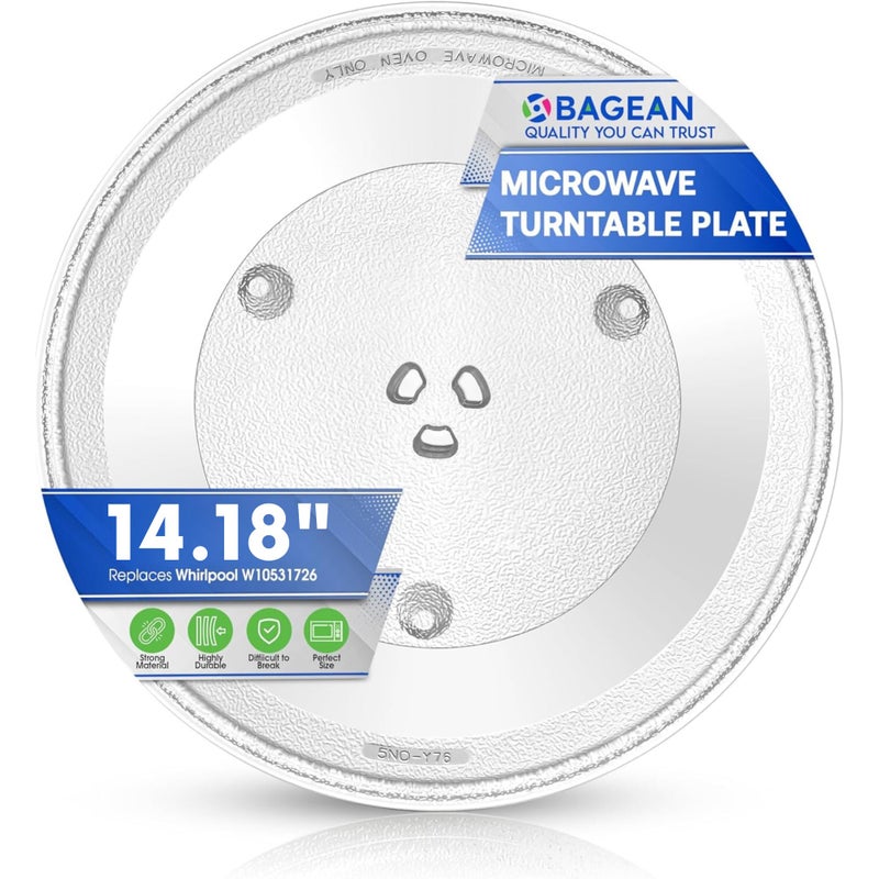 Bagean Microwave Plate Replacement 14 1/8 inch Fits W10531726 Whirlpool Microwave Glass Plate - Exactly Replaces Rotating Microwave Turntable Plate - Durable Oven Dish Tray For Better Cooking And Reheating - Image 1